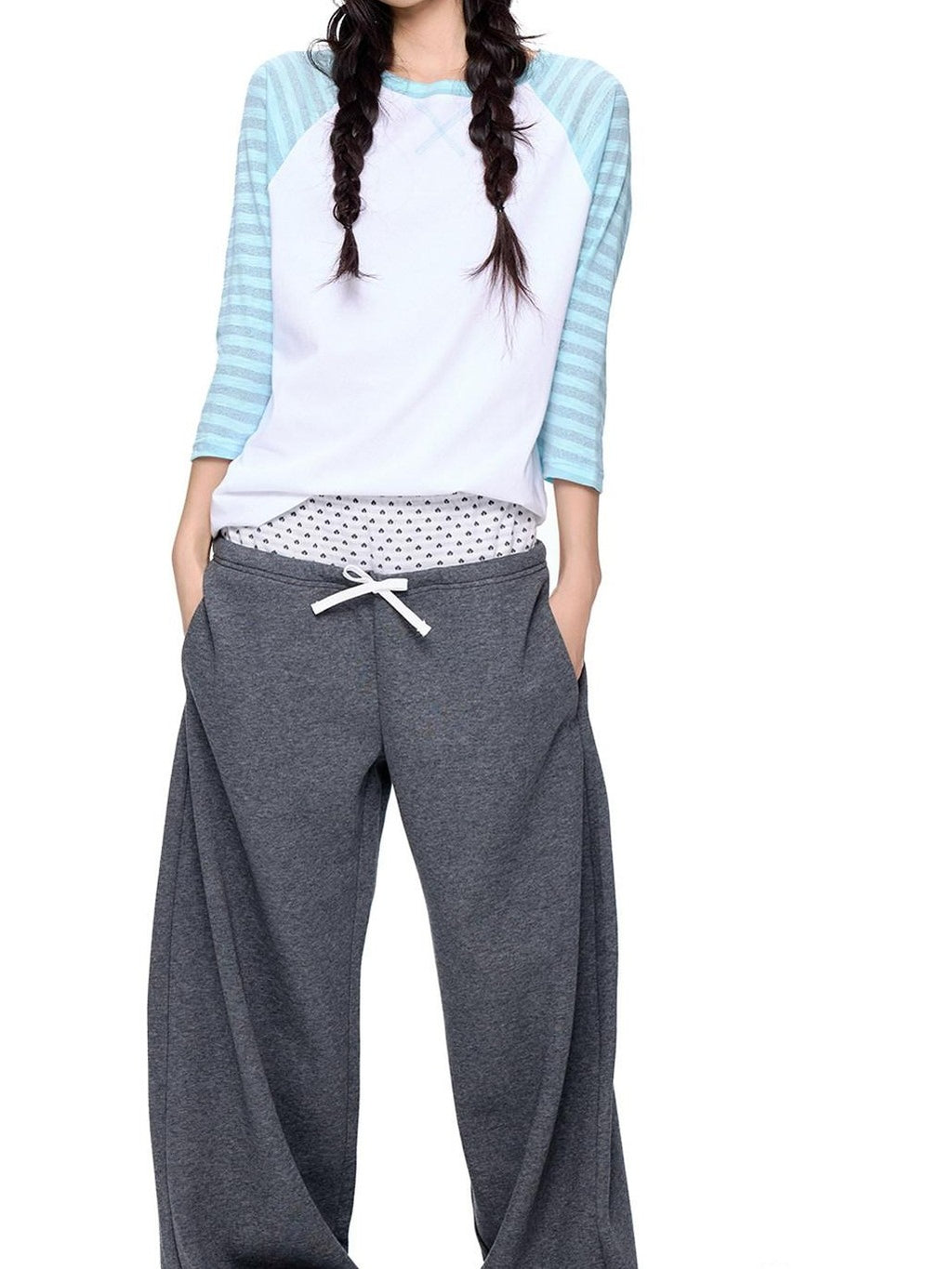 EZEK Contrast Striped Polka Dot Raglan Loose Women's Cotton Short Sleeve T-shirts