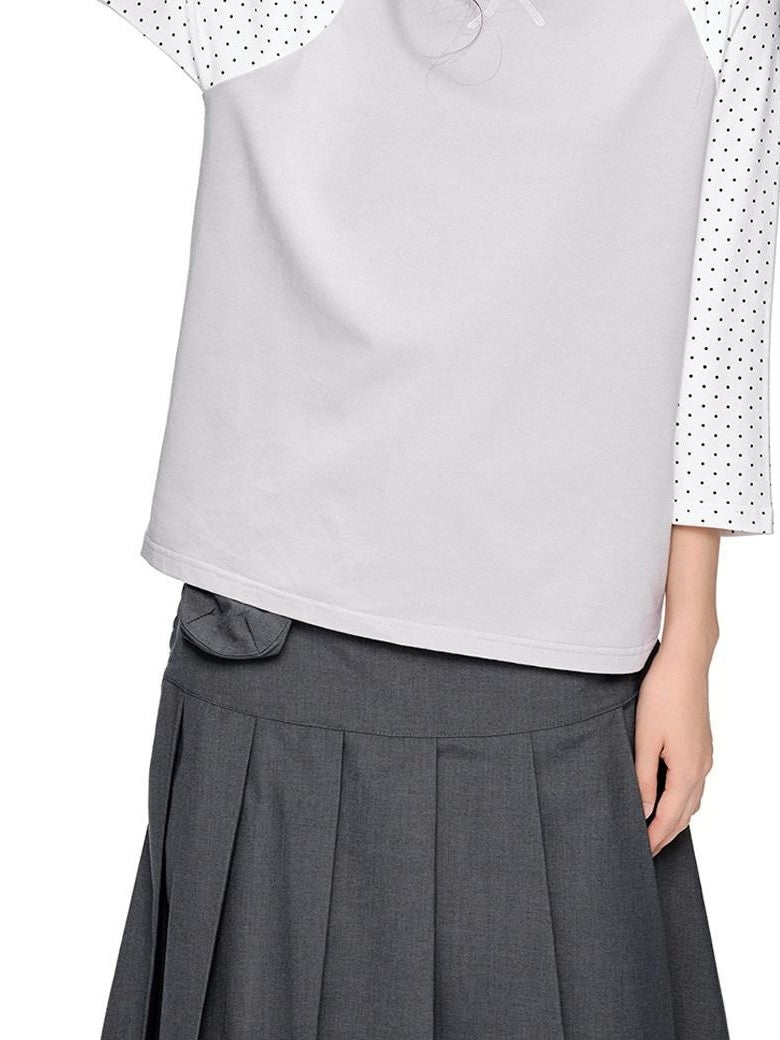 EZEK Contrast Striped Polka Dot Raglan Loose Women's Cotton Short Sleeve T-shirts