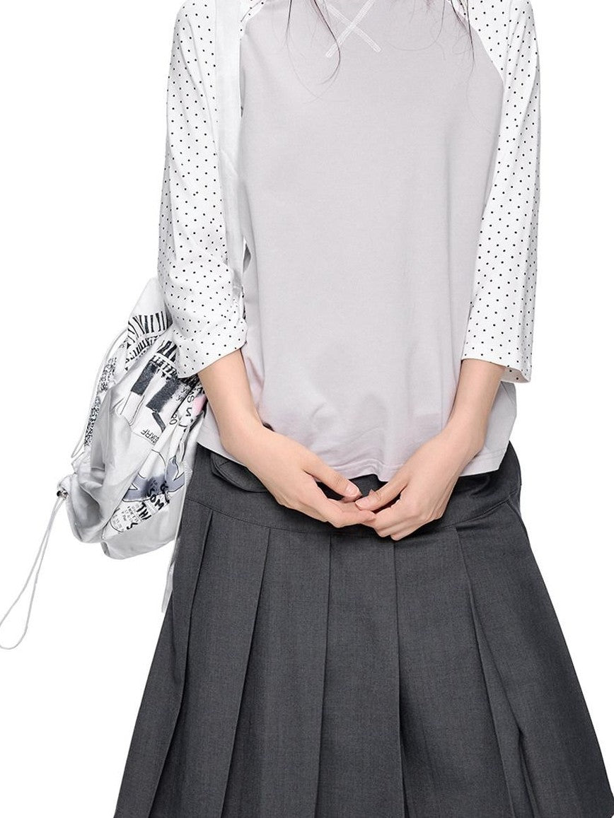 EZEK Contrast Striped Polka Dot Raglan Loose Women's Cotton Short Sleeve T-shirts