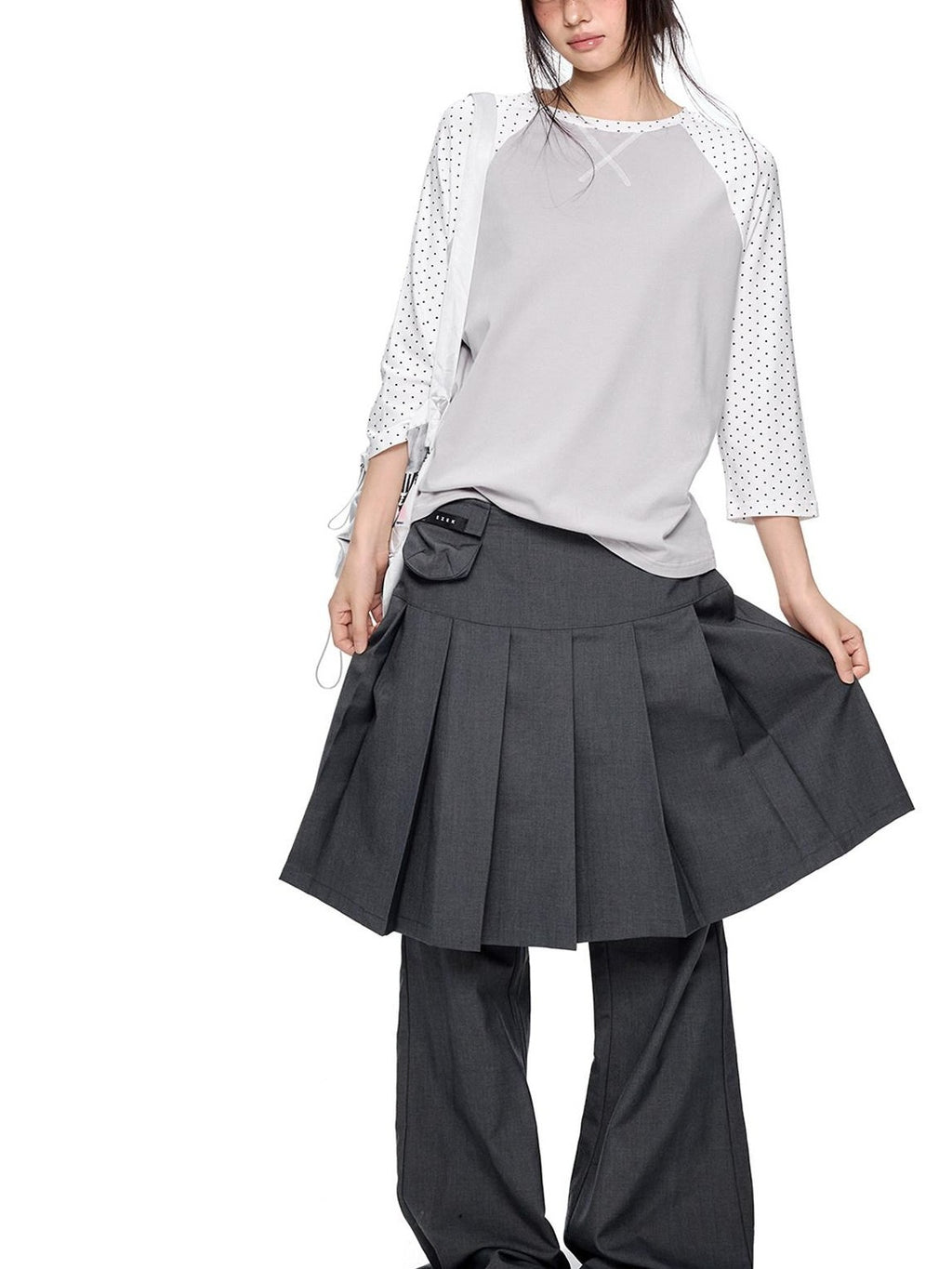 EZEK Contrast Striped Polka Dot Raglan Loose Women's Cotton Short Sleeve T-shirts