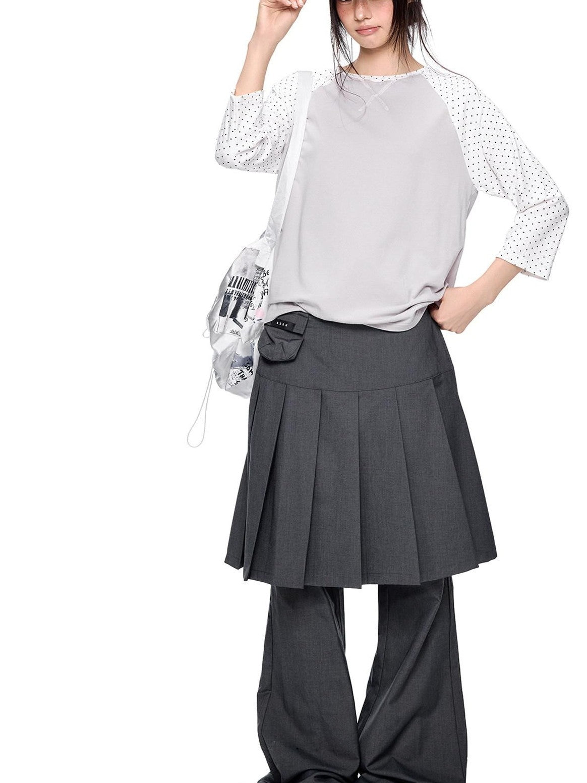 EZEK Contrast Striped Polka Dot Raglan Loose Women's Cotton Short Sleeve T-shirts
