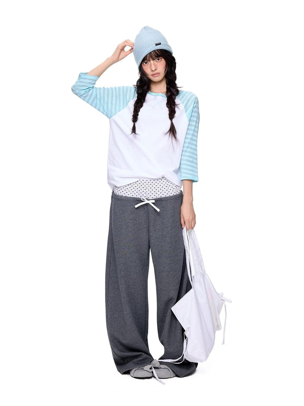 EZEK Contrast Striped Polka Dot Raglan Loose Women's Cotton Short Sleeve T-shirts
