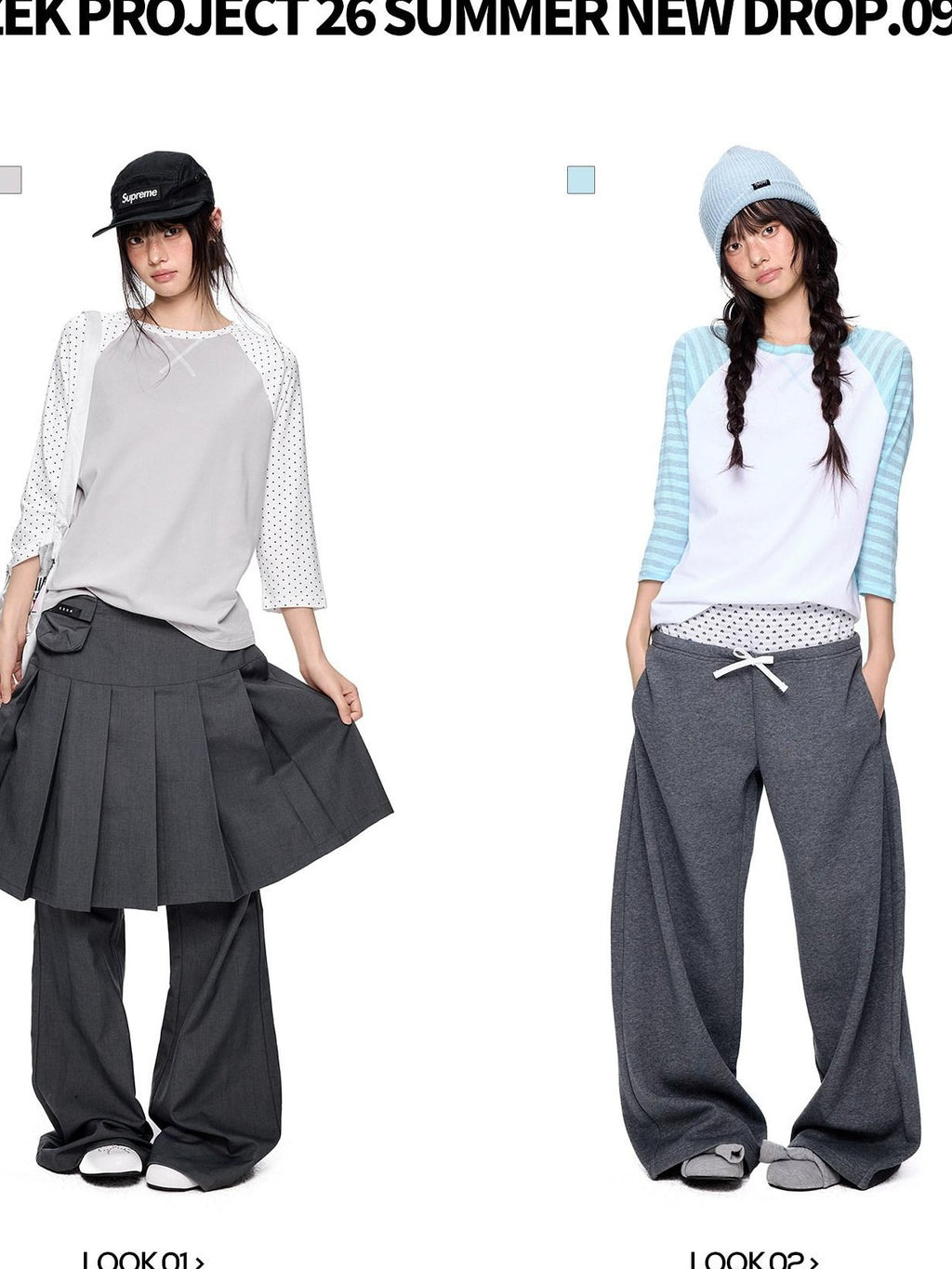 EZEK Contrast Striped Polka Dot Raglan Loose Women's Cotton Short Sleeve T-shirts