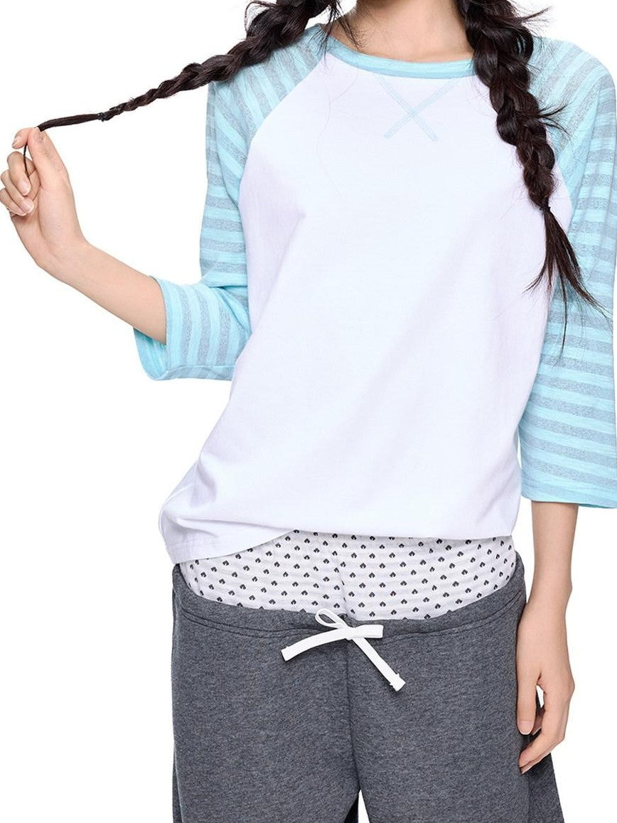 EZEK Contrast Striped Polka Dot Raglan Loose Women's Cotton Short Sleeve T-shirts