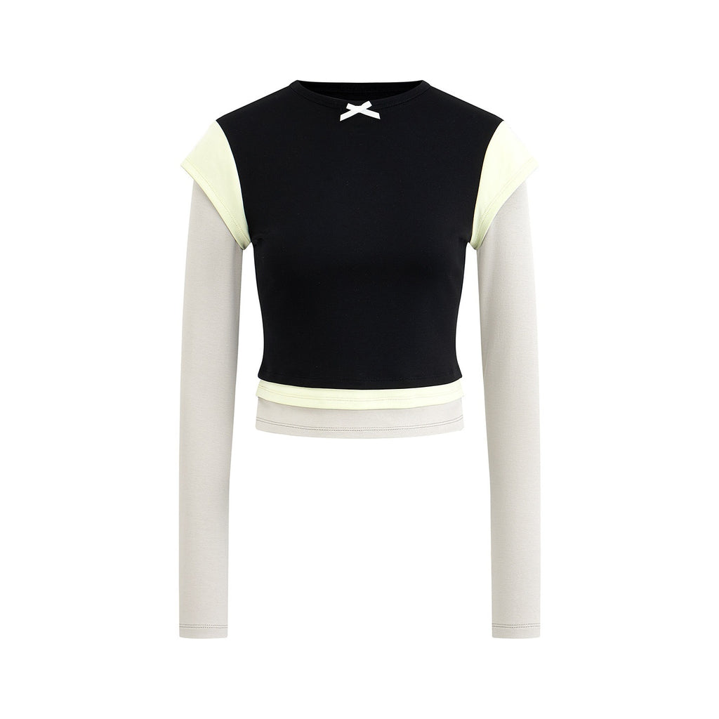 EZEK_Cropped_Colorblock_Bow_Patchwork_Slim_Fit_Women's_Modal_Long_Sleeve_T-shirts_1060234763404_MISSTT