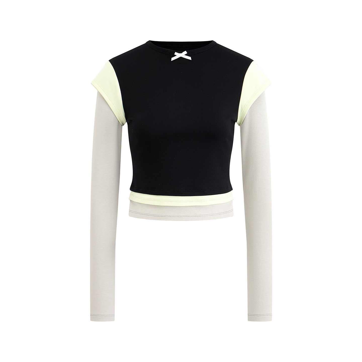 EZEK_Cropped_Colorblock_Bow_Patchwork_Slim_Fit_Women's_Modal_Long_Sleeve_T-shirts_1060234763404_MISSTT