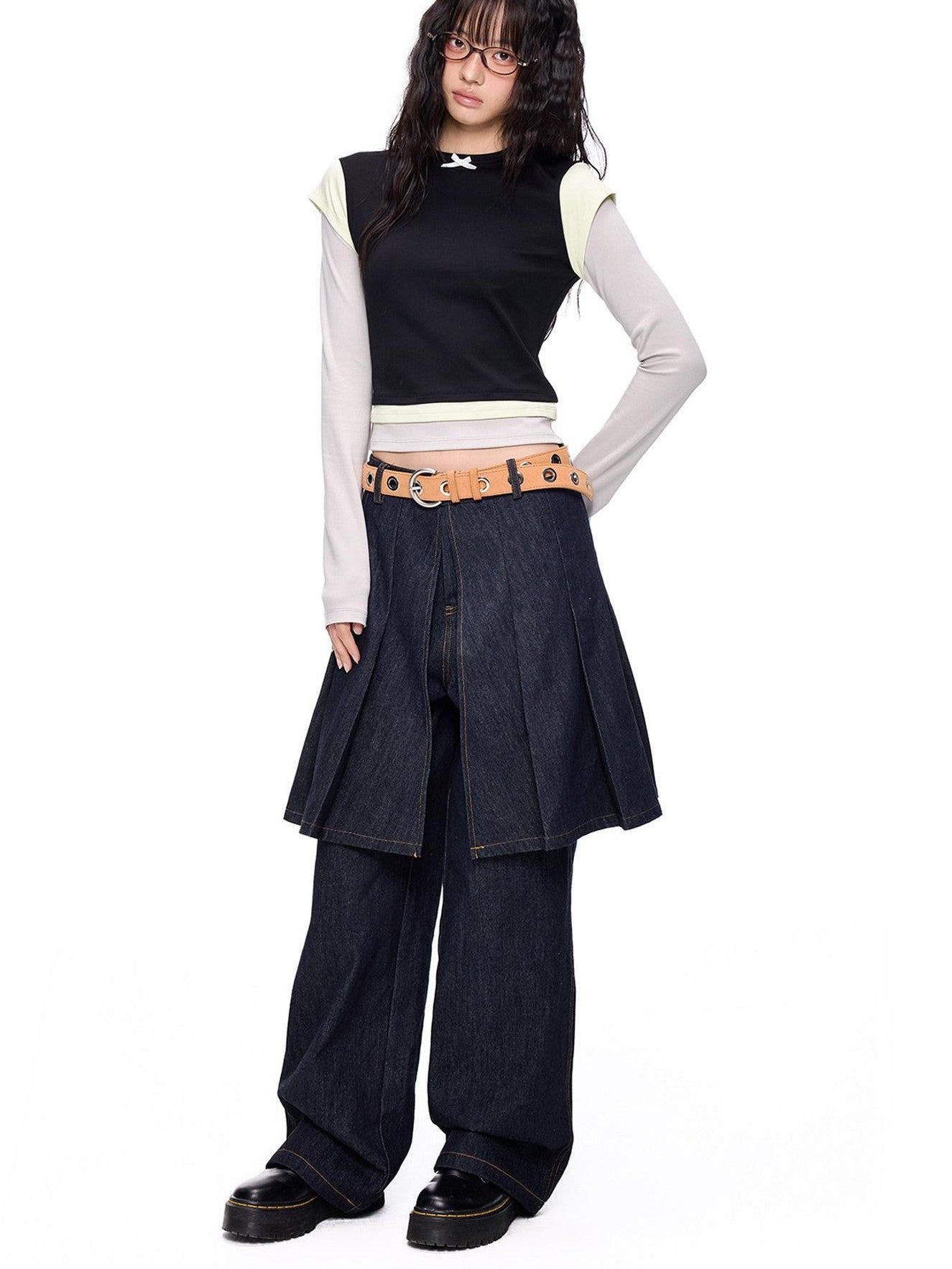 EZEK Cropped Colorblock Bow Patchwork Slim Fit Women's Modal Long Sleeve T-shirts