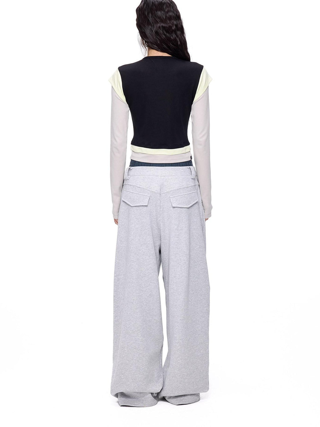 EZEK Cropped Colorblock Bow Patchwork Slim Fit Women's Modal Long Sleeve T-shirts