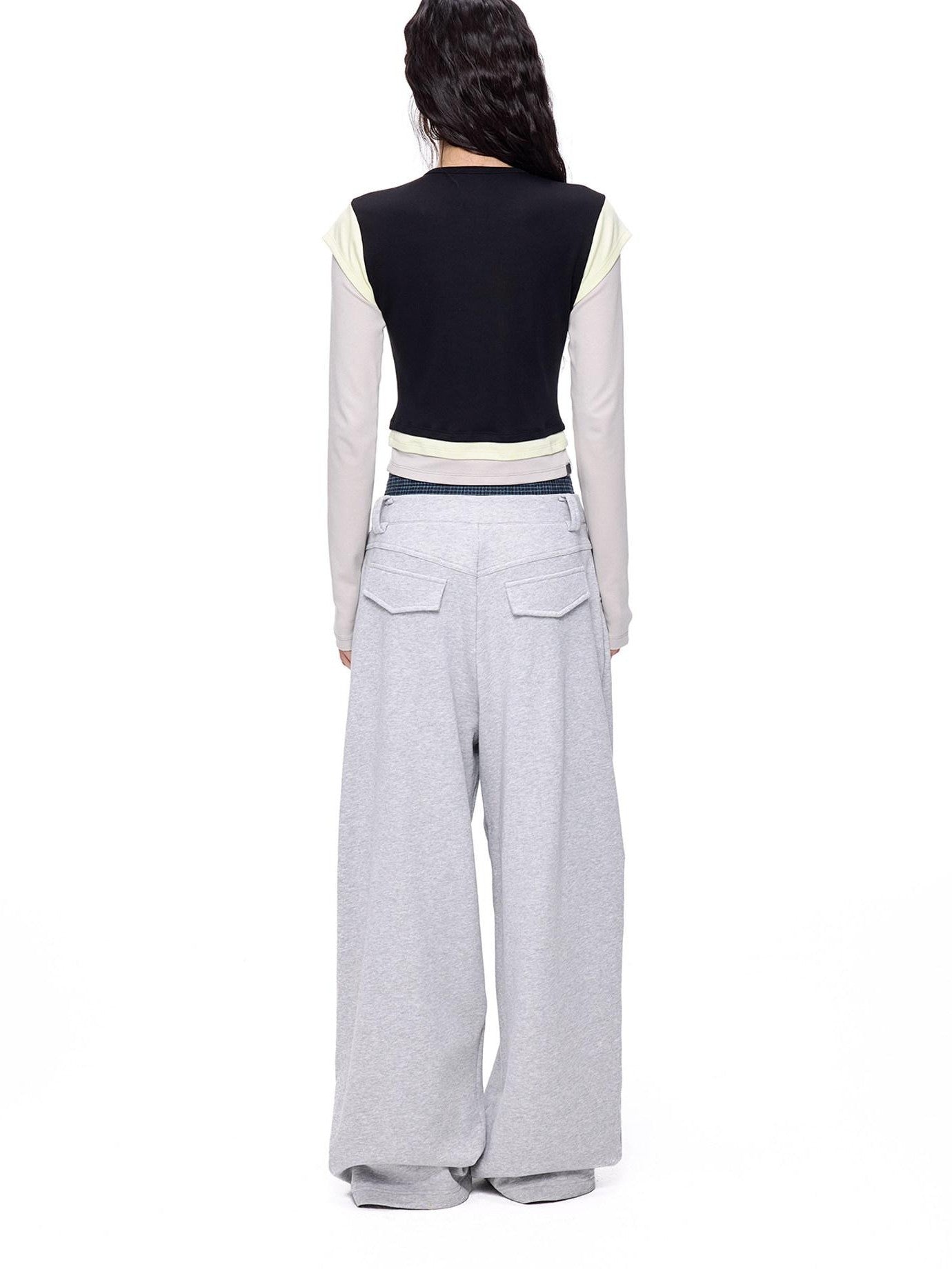 EZEK Cropped Colorblock Bow Patchwork Slim Fit Women's Modal Long Sleeve T-shirts