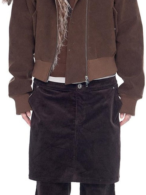 EZEK Cropped Colorblock Oversized Fur Collar Women's Faux Suede Puffer Jackets