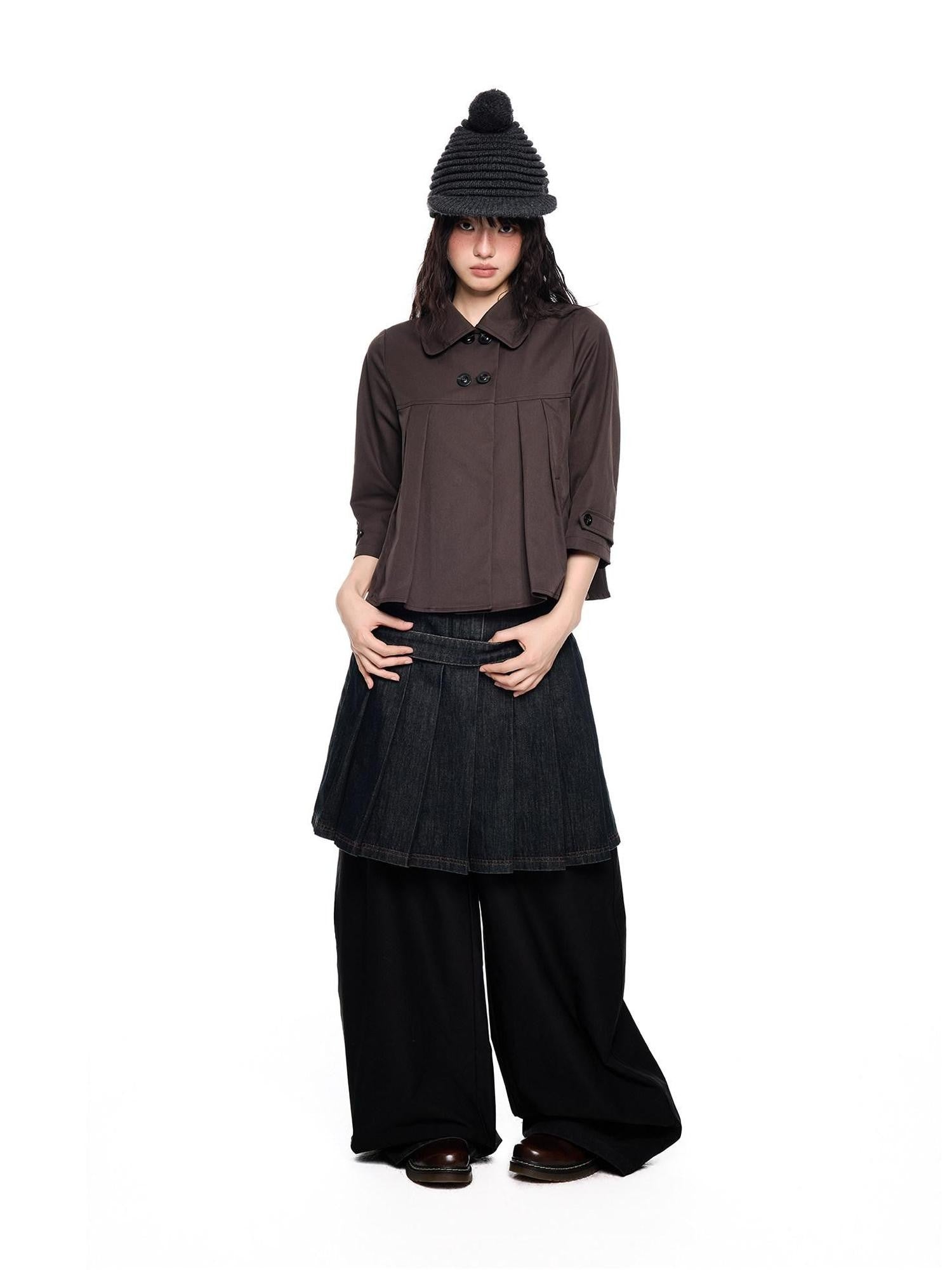 EZEK Cropped Doll Collar Double Buttons Women's Polyester Henley T-shirts