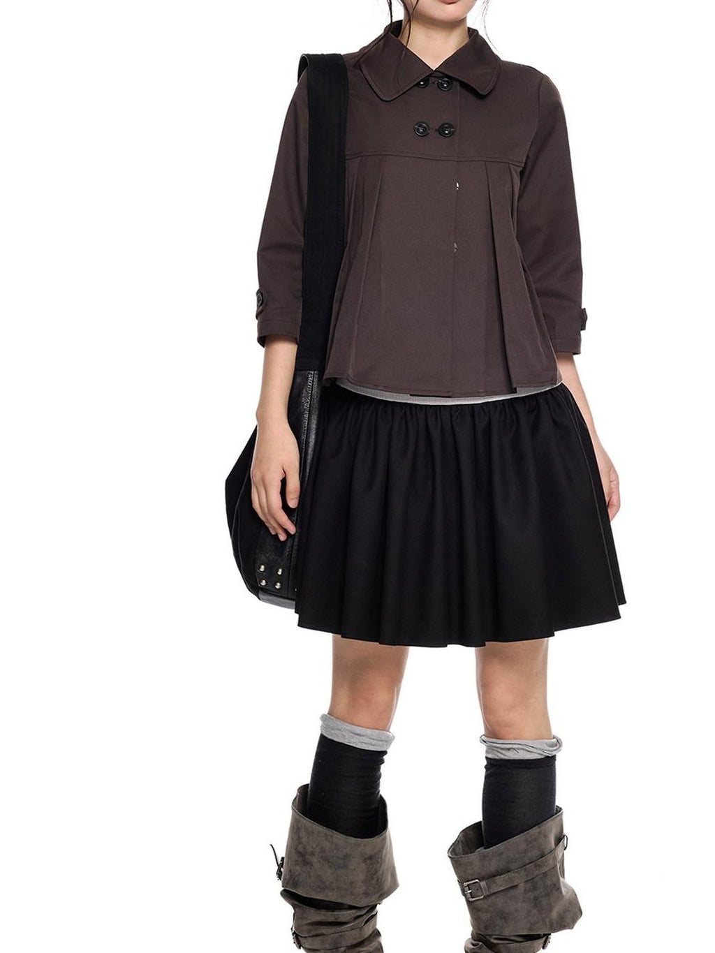 EZEK Cropped Doll Collar Double Buttons Women's Polyester Henley T-shirts
