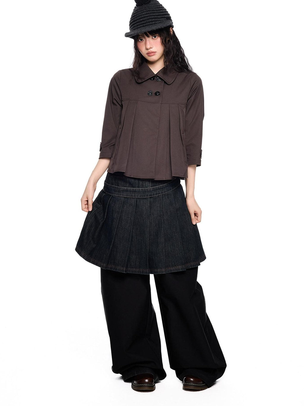 EZEK Cropped Doll Collar Double Buttons Women's Polyester Henley T-shirts