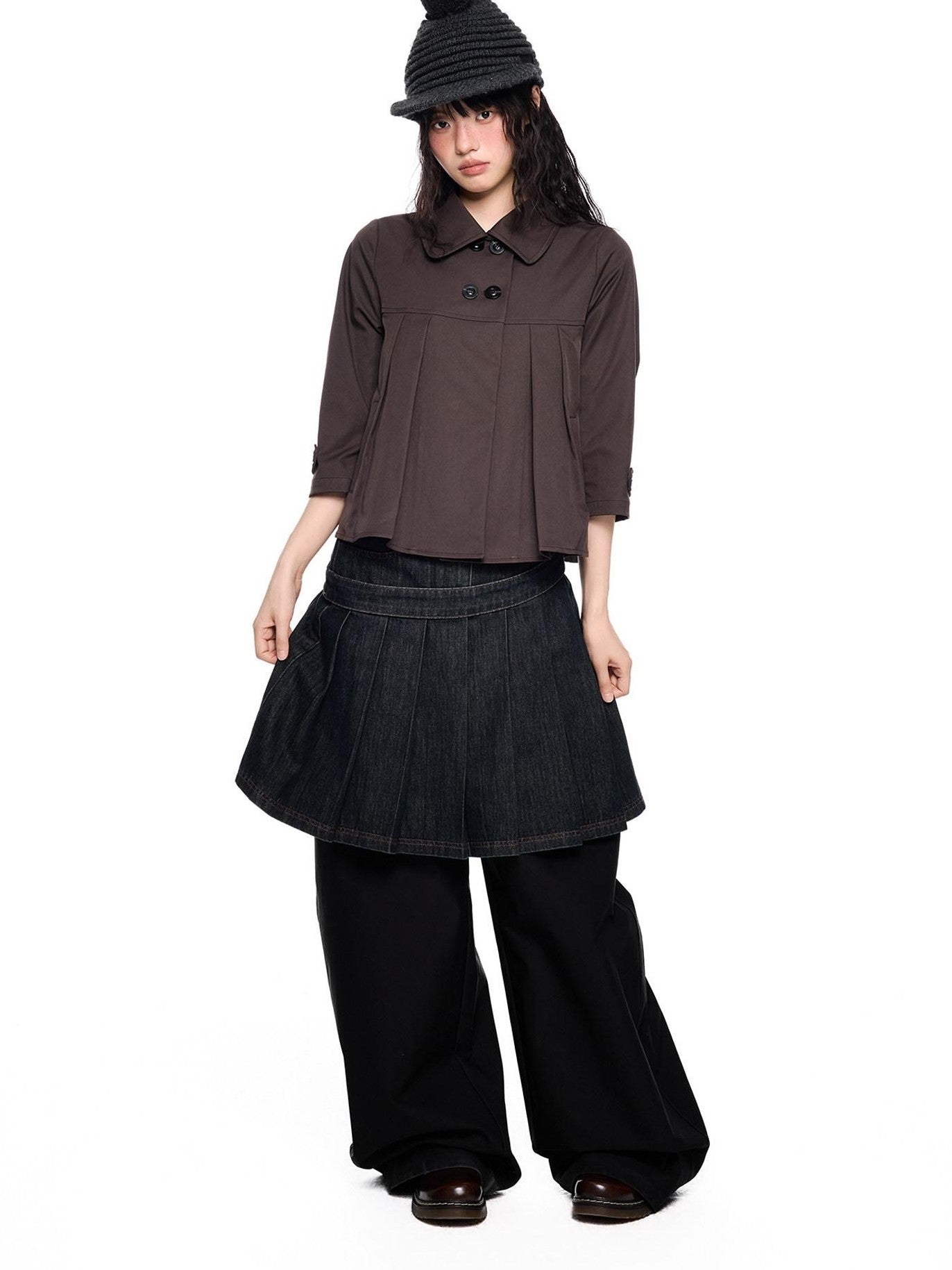 EZEK Cropped Doll Collar Double Buttons Women's Polyester Henley T-shirts