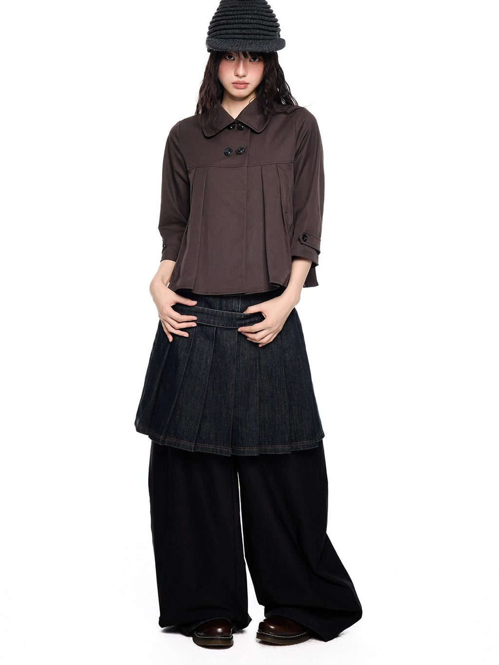 EZEK Cropped Doll Collar Double Buttons Women's Polyester Henley T-shirts