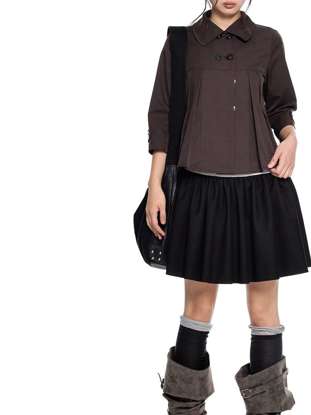 EZEK Cropped Doll Collar Double Buttons Women's Polyester Henley T-shirts