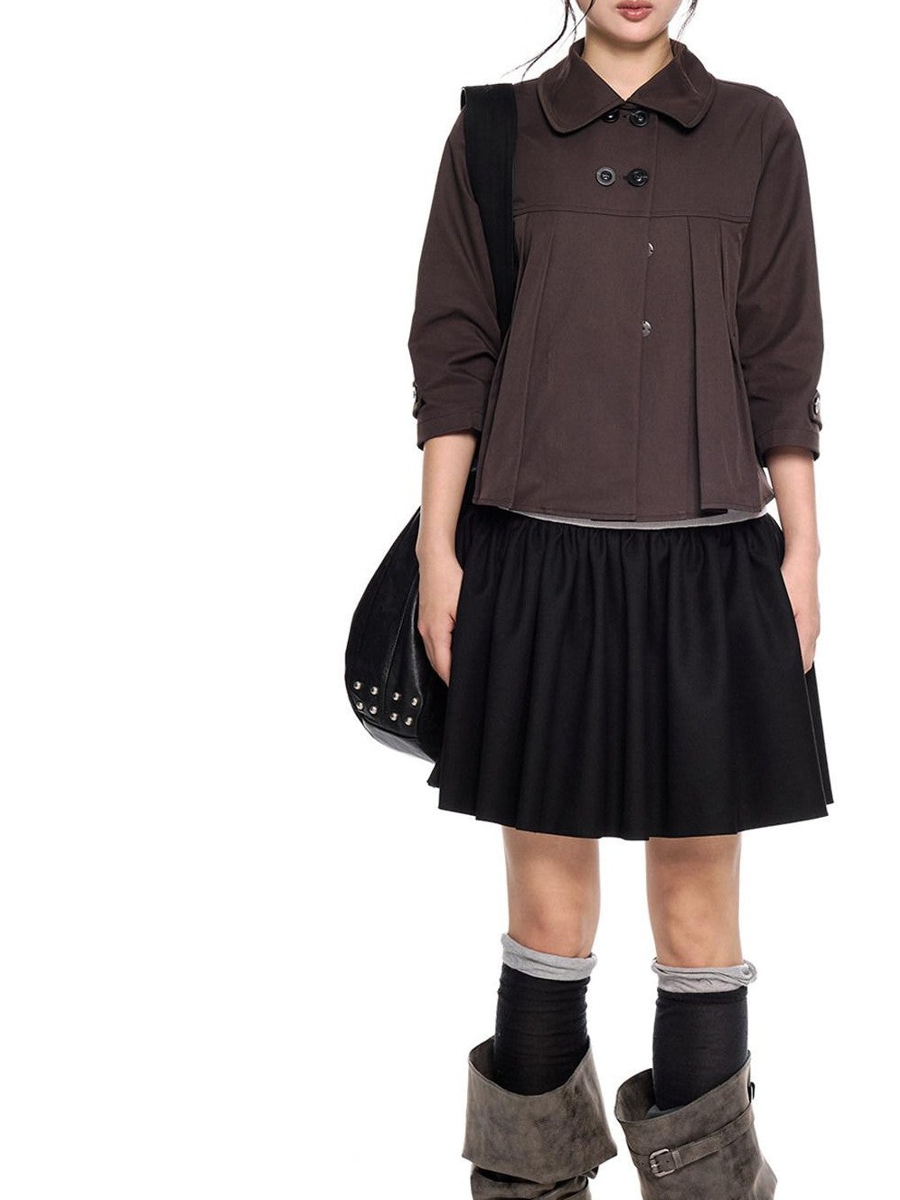 EZEK Cropped Doll Collar Double Buttons Women's Polyester Henley T-shirts