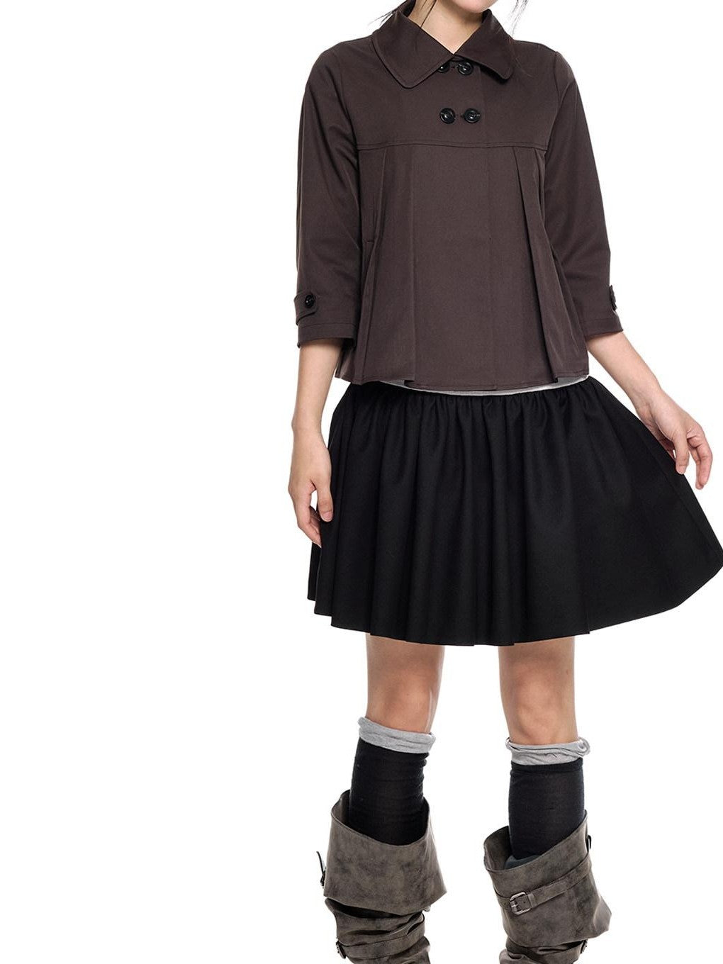 EZEK Cropped Doll Collar Double Buttons Women's Polyester Henley T-shirts