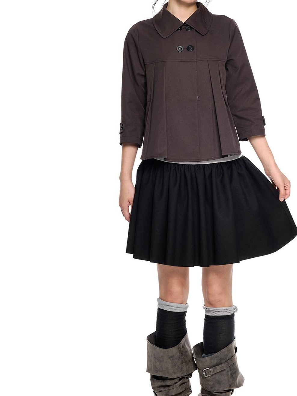 EZEK Cropped Doll Collar Double Buttons Women's Polyester Henley T-shirts