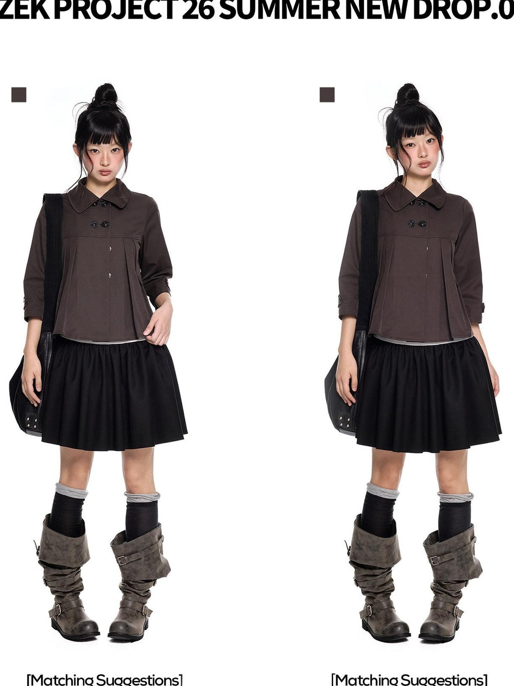 EZEK Cropped Doll Collar Double Buttons Women's Polyester Henley T-shirts