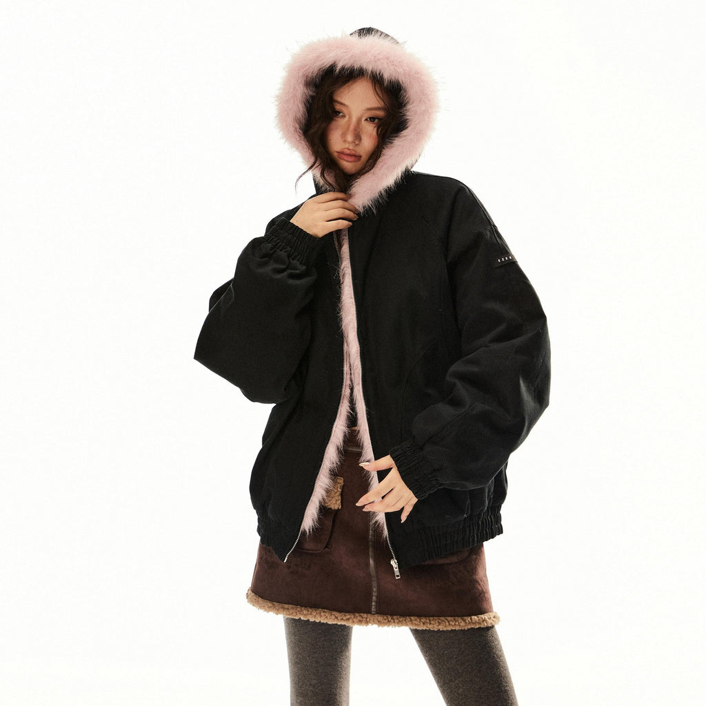 EZEK_Cropped_Fluffy_Fur_Collar_Hooded_Zippered_Women's_Cotton_Padded_Puffer_Jackets_846398900061_MISSTT
