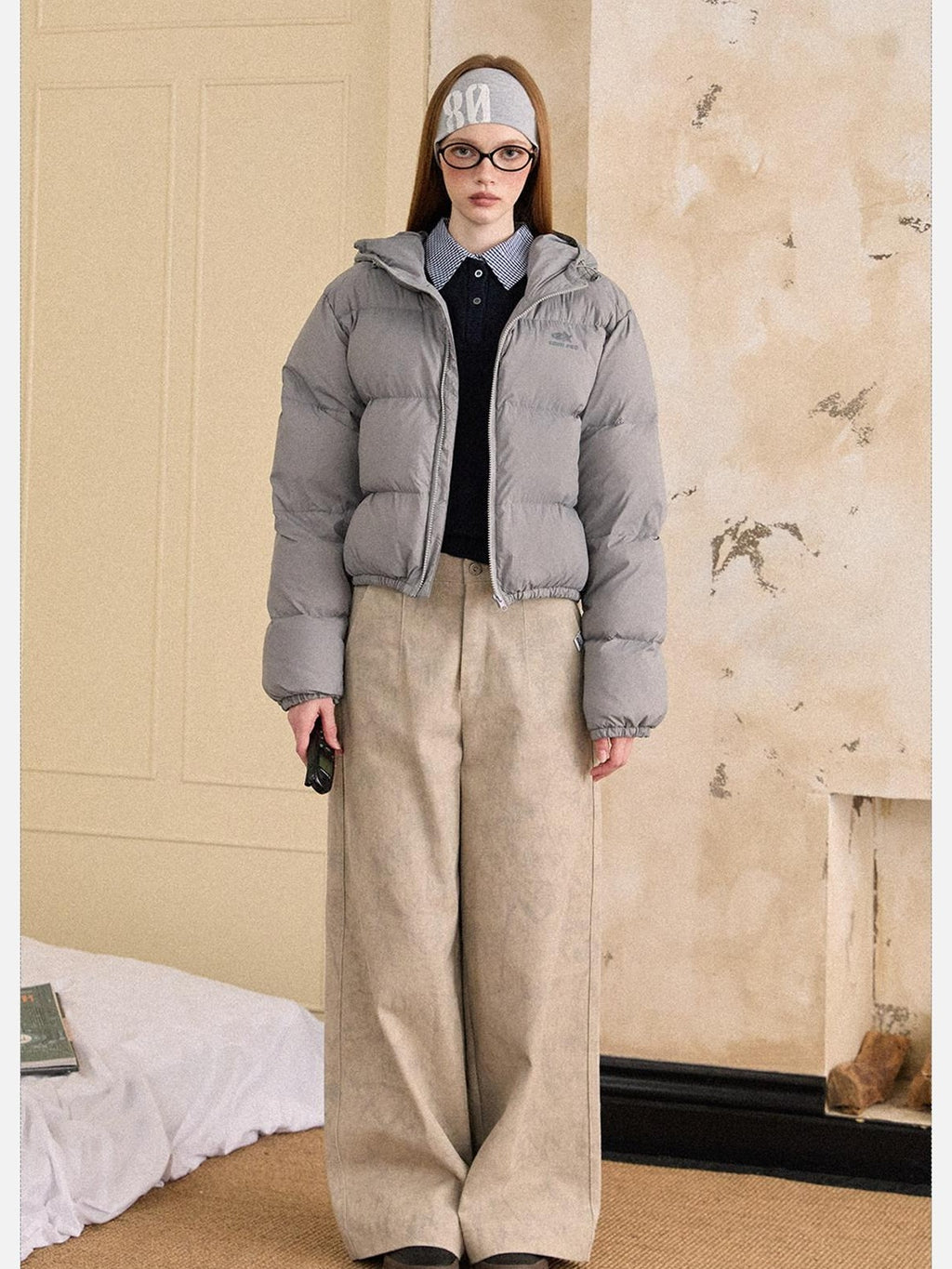 EZEK Cropped Printed Stand Collar Pocketed Women's Nylon Down Jackets