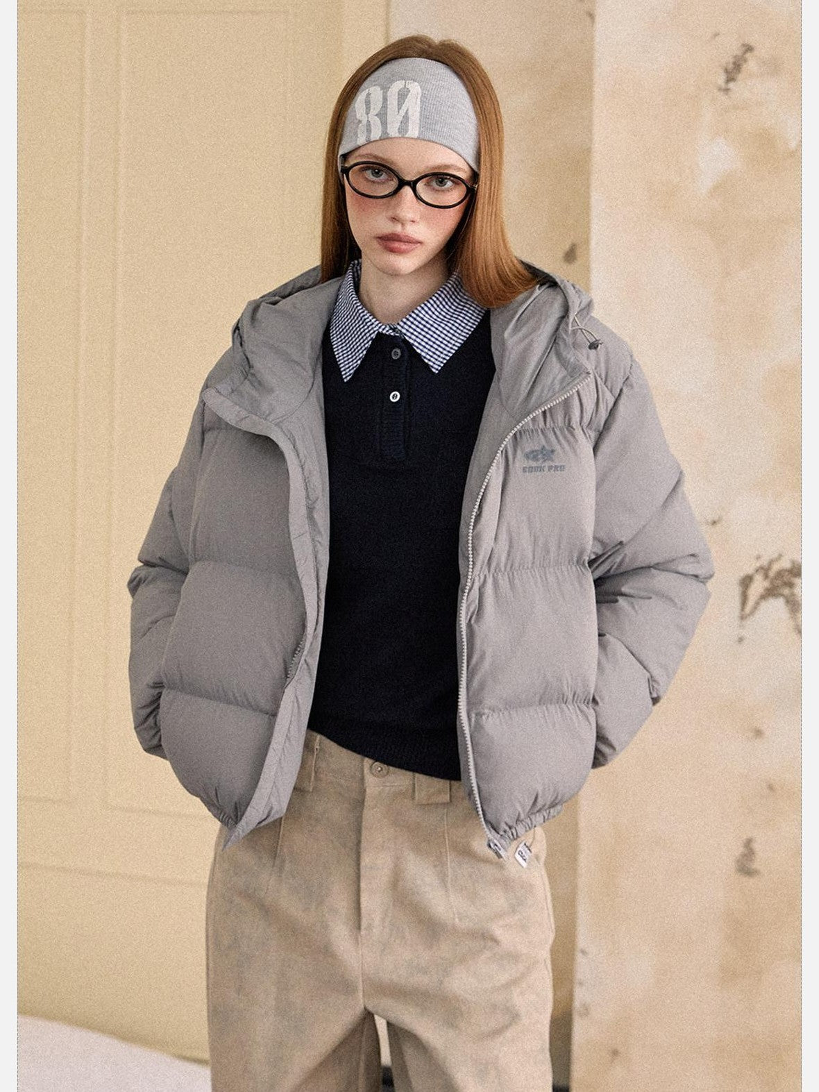 EZEK Cropped Printed Stand Collar Pocketed Women's Nylon Down Jackets
