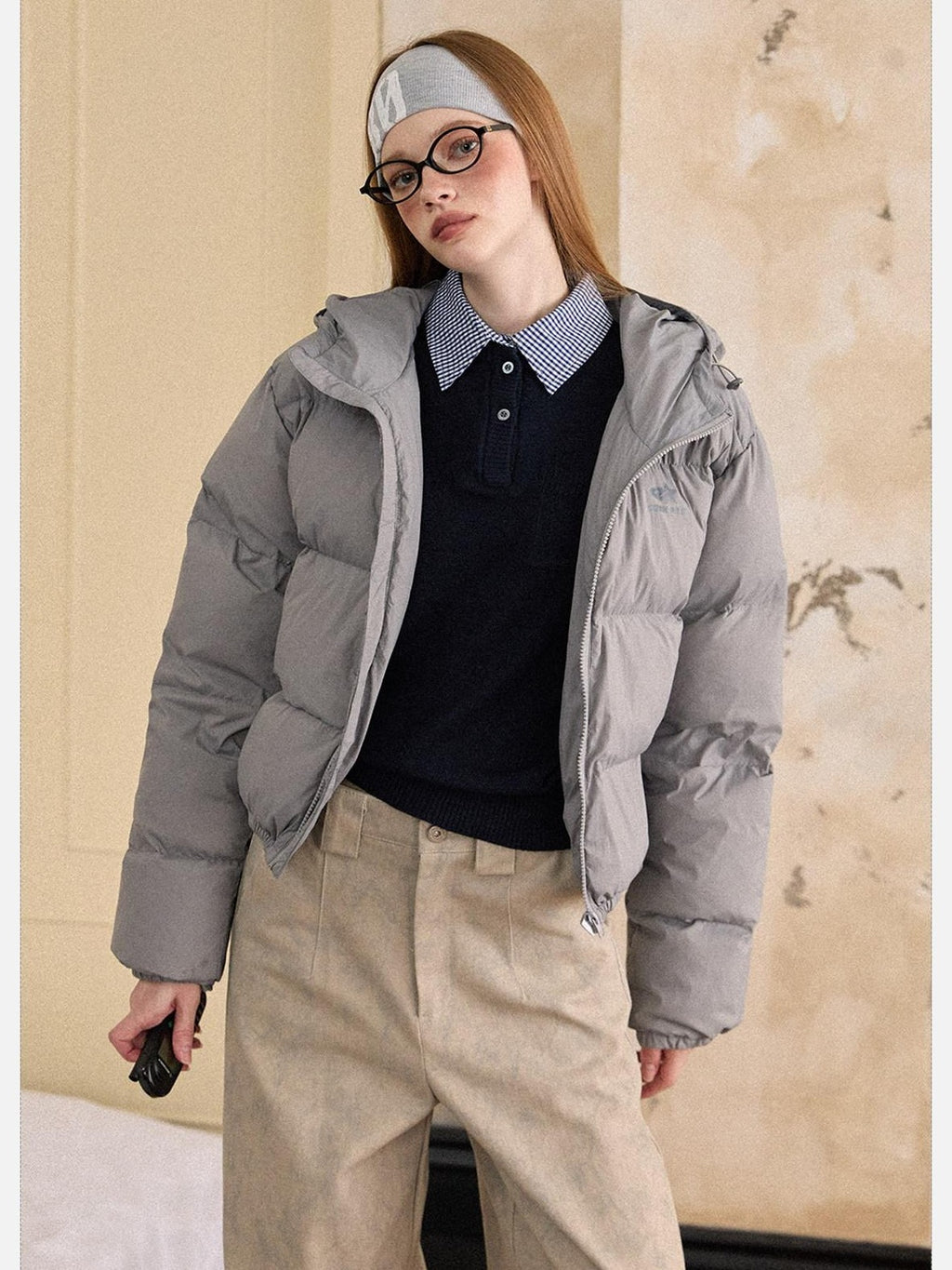 EZEK Cropped Printed Stand Collar Pocketed Women's Nylon Down Jackets