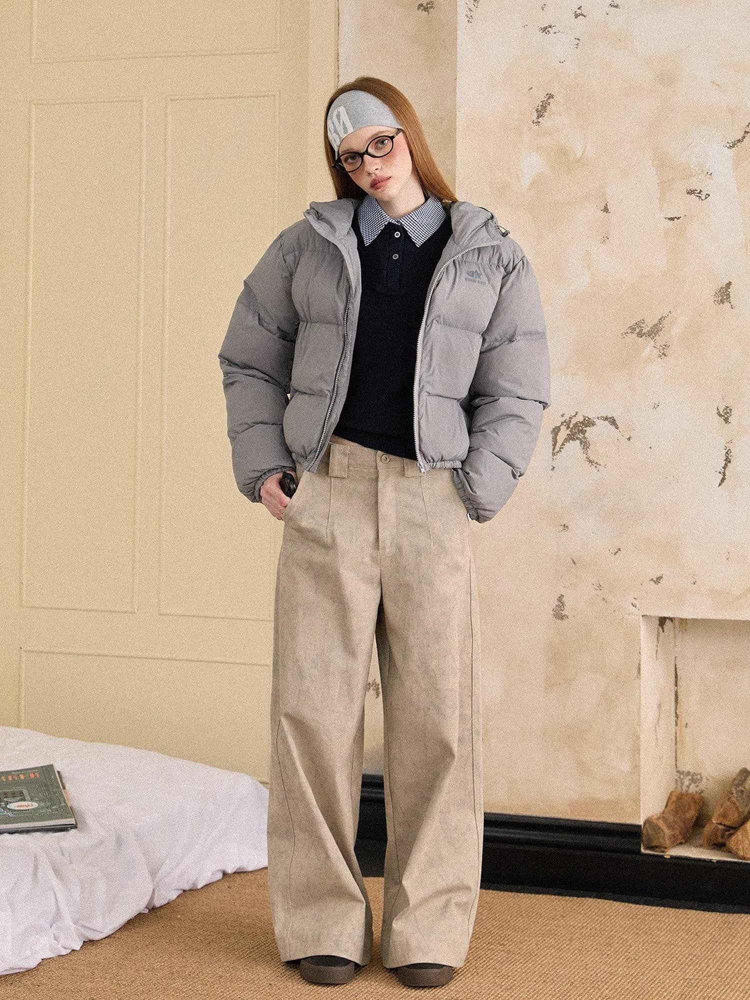 EZEK Cropped Printed Stand Collar Pocketed Women's Nylon Down Jackets