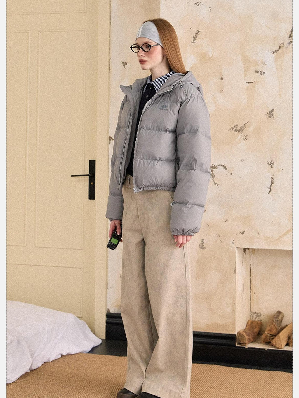 EZEK Cropped Printed Stand Collar Pocketed Women's Nylon Down Jackets