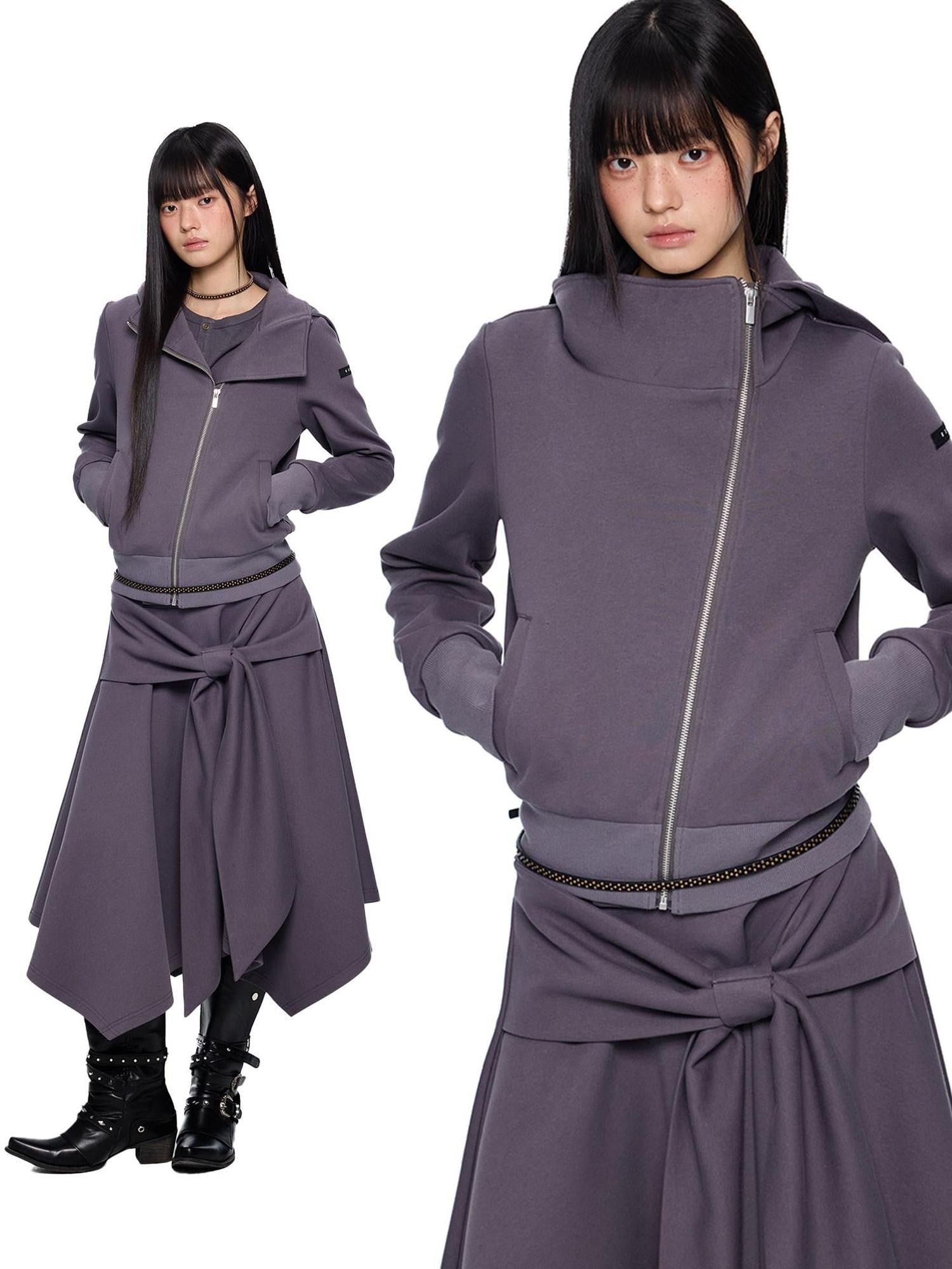 EZEK Cropped Vintage Slanted Zipper Print Women's Cotton Blend Zip-up Hoodies