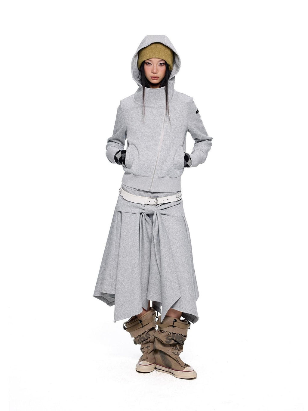 EZEK Cropped Vintage Slanted Zipper Print Women's Cotton Blend Zip-up Hoodies