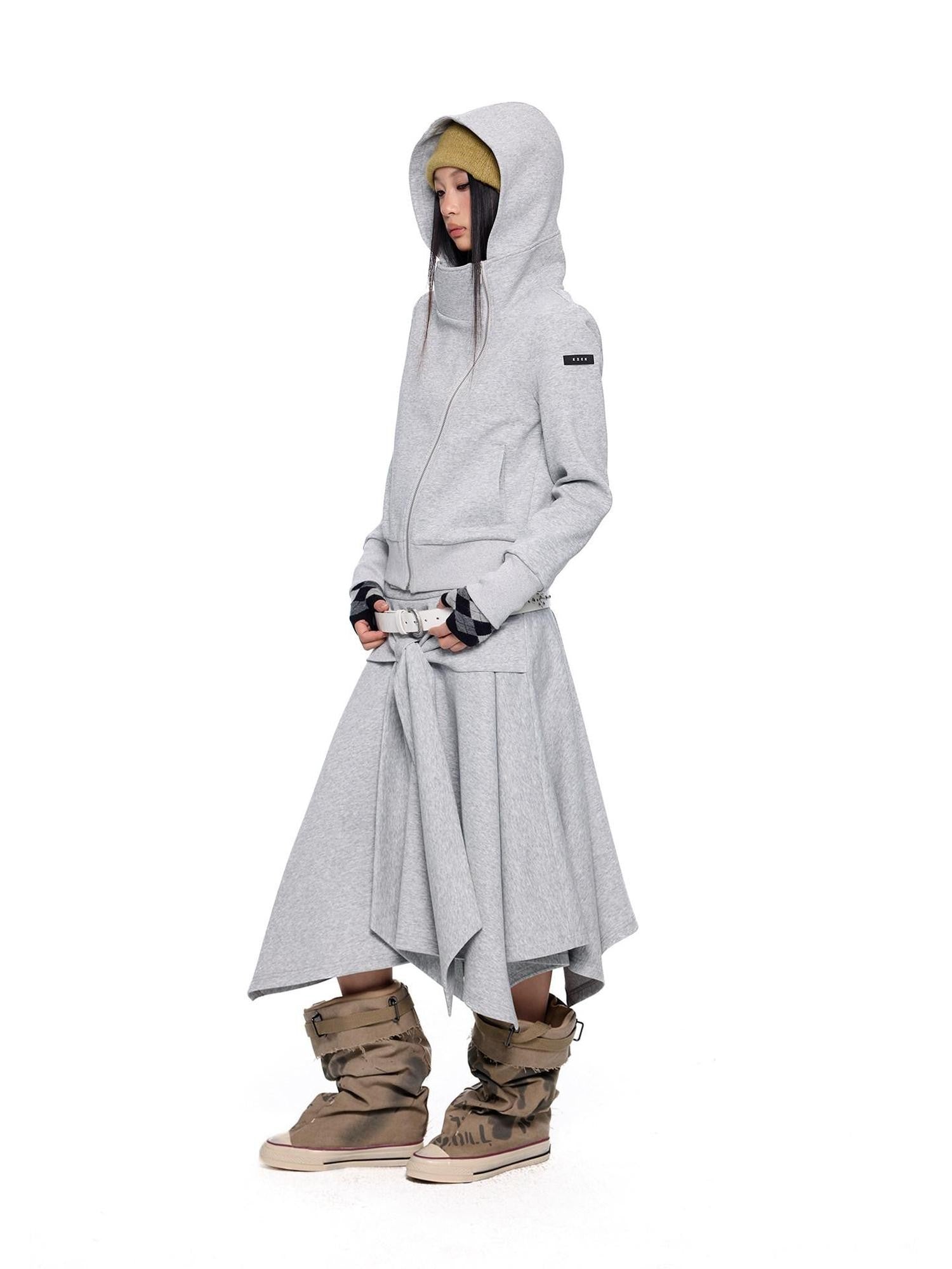 EZEK Cropped Vintage Slanted Zipper Print Women's Cotton Blend Zip-up Hoodies