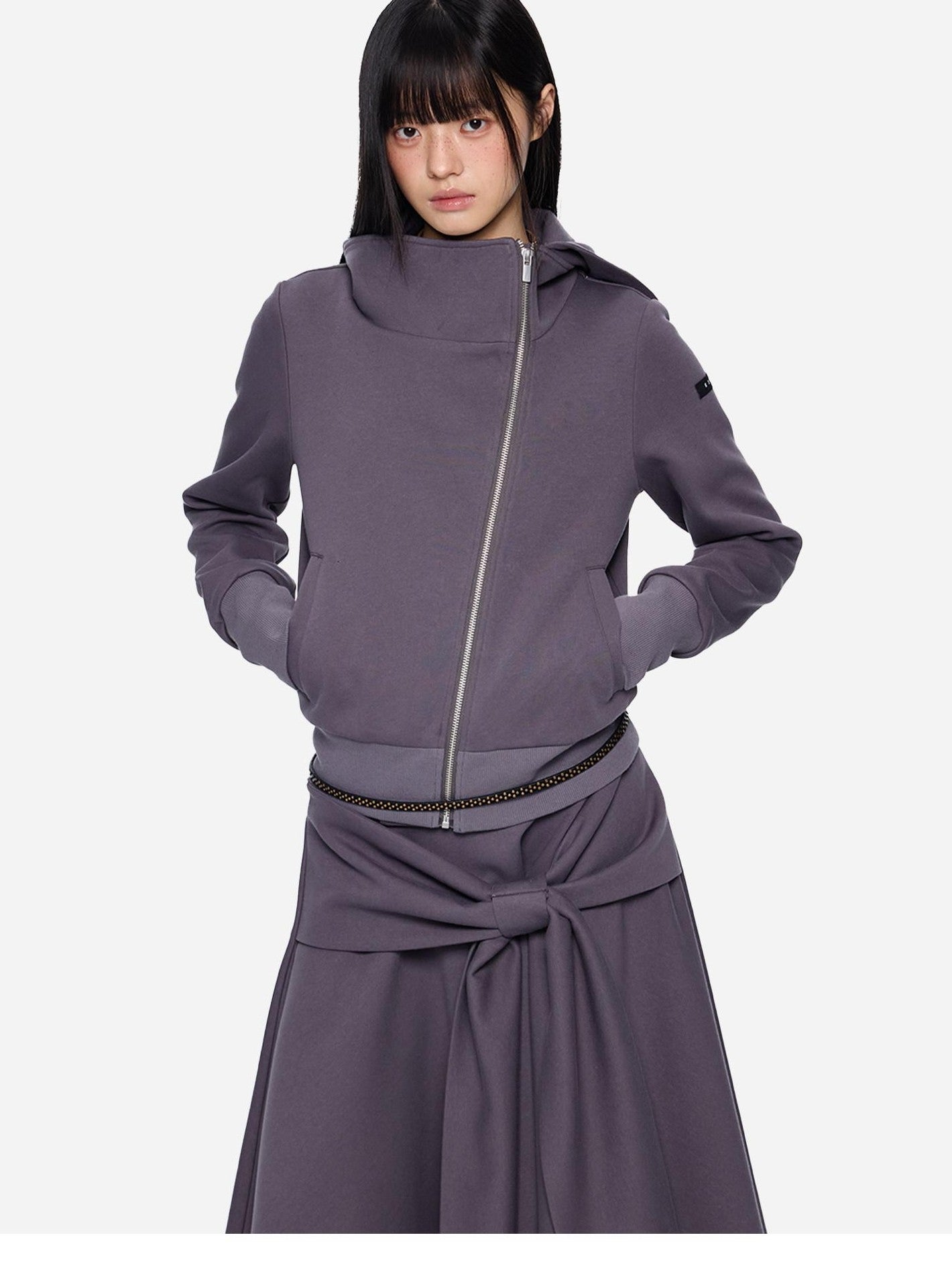 EZEK Cropped Vintage Slanted Zipper Print Women's Cotton Blend Zip-up Hoodies