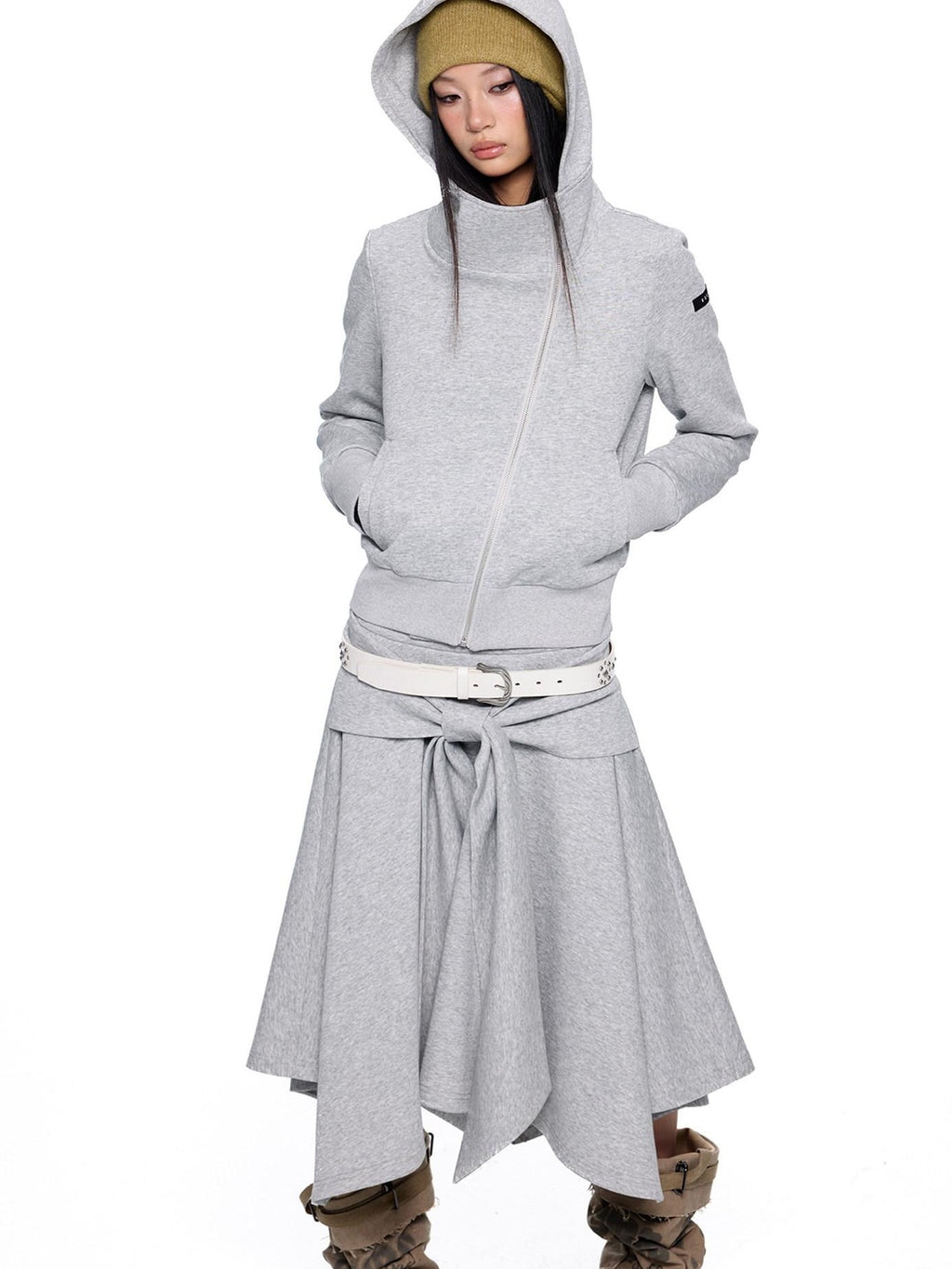 EZEK Cropped Vintage Slanted Zipper Print Women's Cotton Blend Zip-up Hoodies