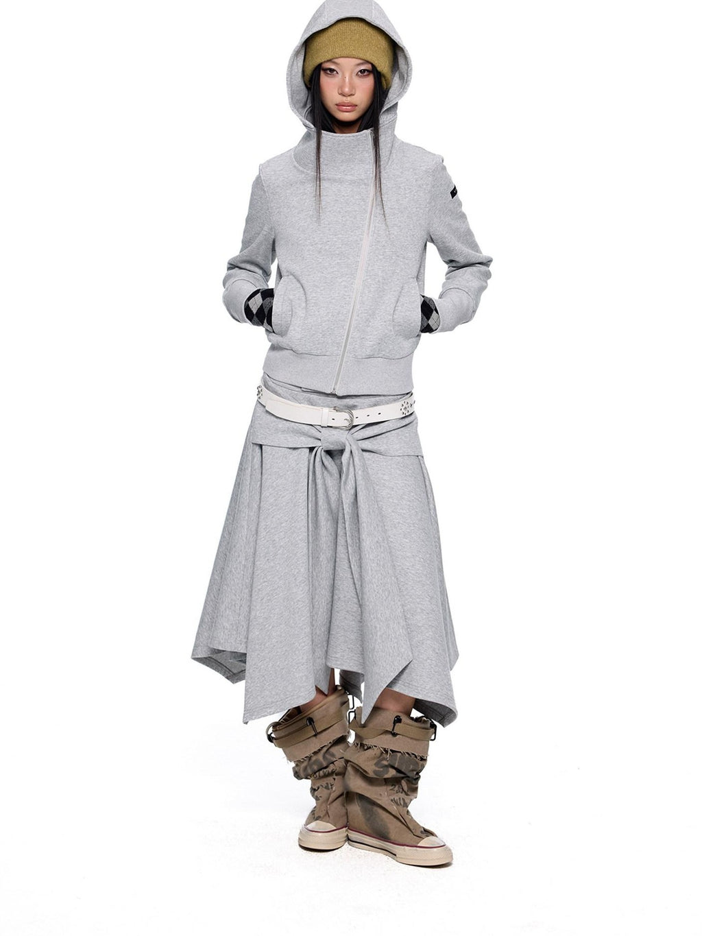 EZEK Cropped Vintage Slanted Zipper Print Women's Cotton Blend Zip-up Hoodies