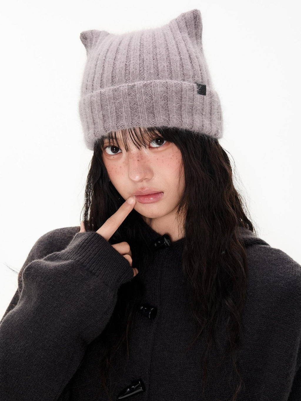Cute Cat Ear Fuzzy Rabbit Fur Women's Nylon Knit Beanies