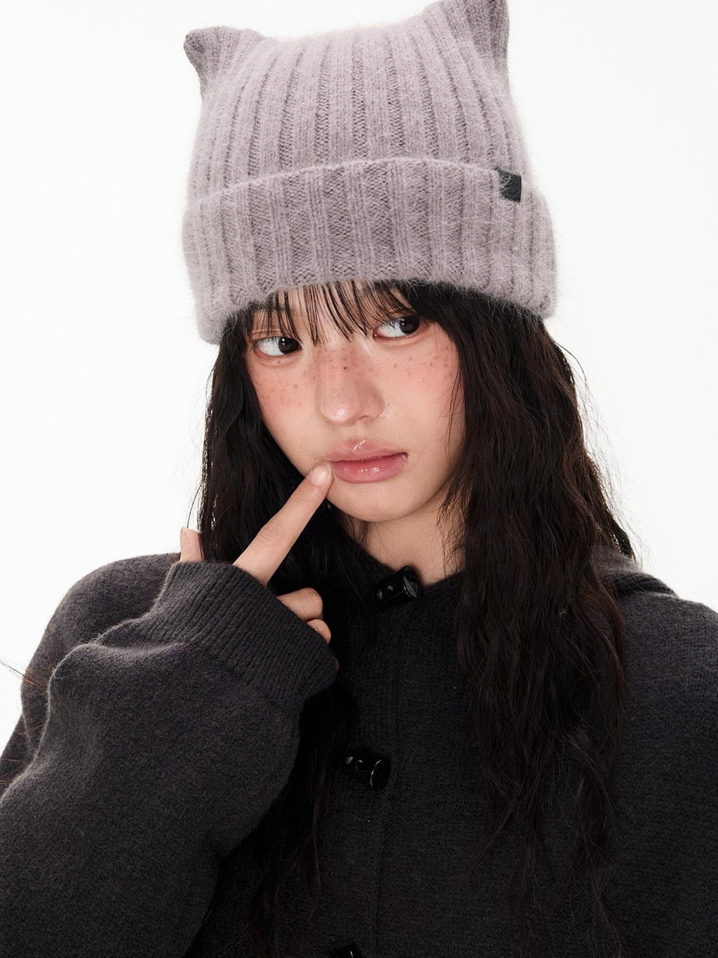 Cute Cat Ear Fuzzy Rabbit Fur Women's Nylon Knit Beanies