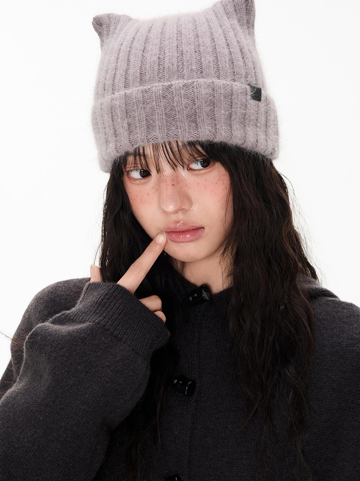 Cute Cat Ear Fuzzy Rabbit Fur Women's Nylon Knit Beanies