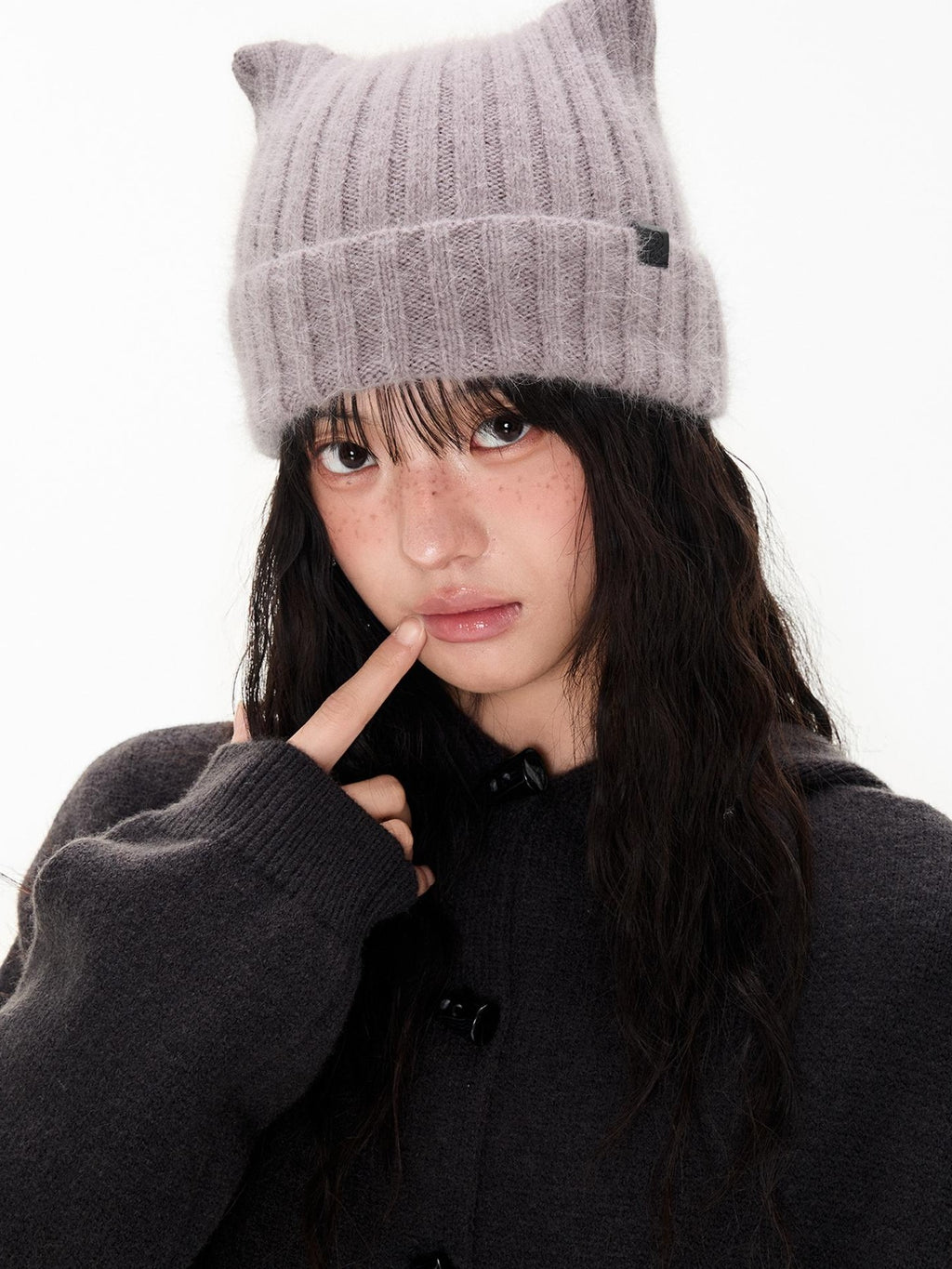 Cute Cat Ear Fuzzy Rabbit Fur Women's Nylon Knit Beanies