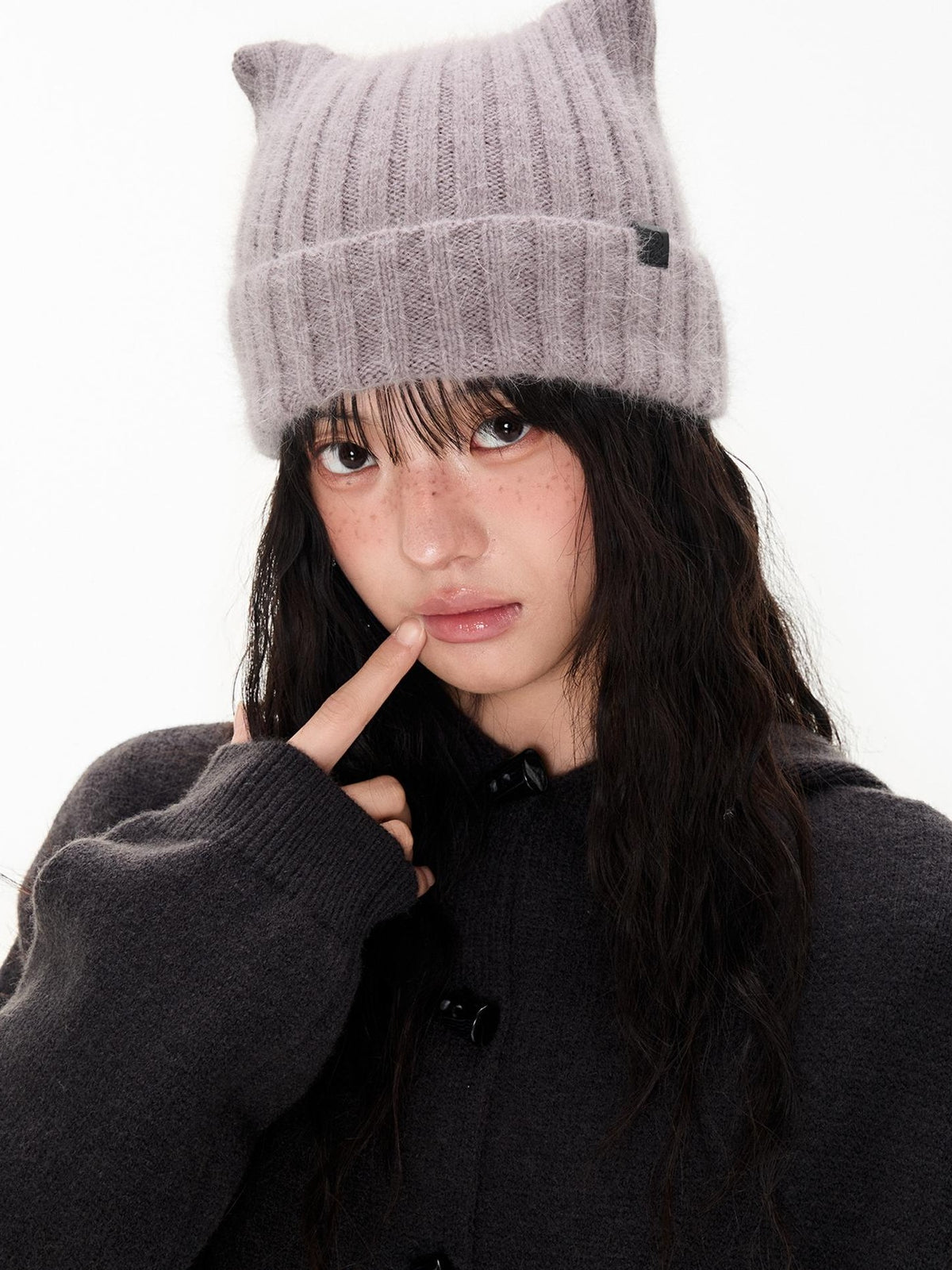 Cute Cat Ear Fuzzy Rabbit Fur Women's Nylon Knit Beanies