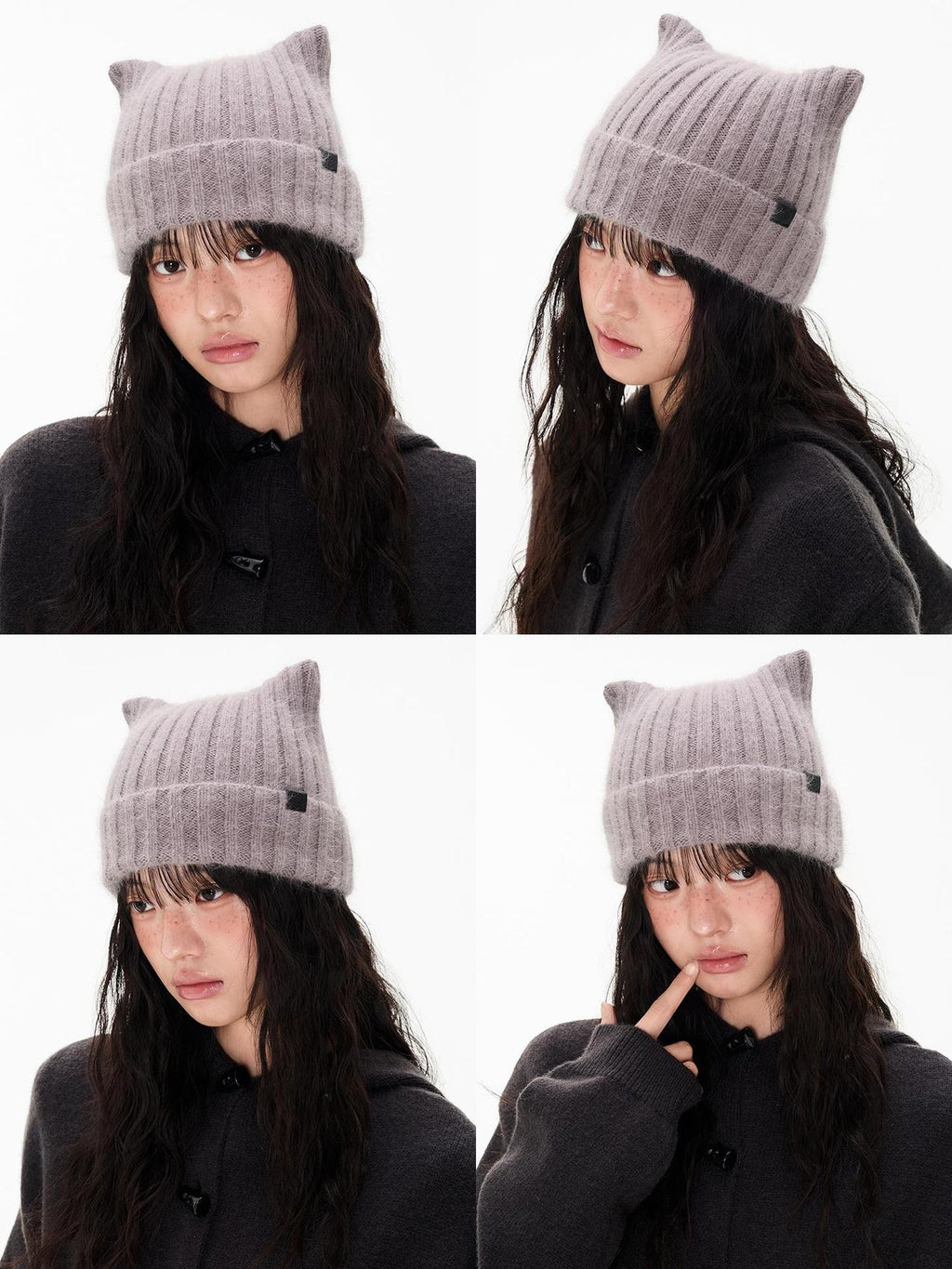 Cute Cat Ear Fuzzy Rabbit Fur Women's Nylon Knit Beanies