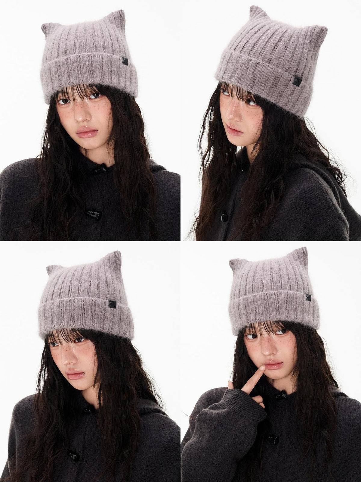 Cute Cat Ear Fuzzy Rabbit Fur Women's Nylon Knit Beanies