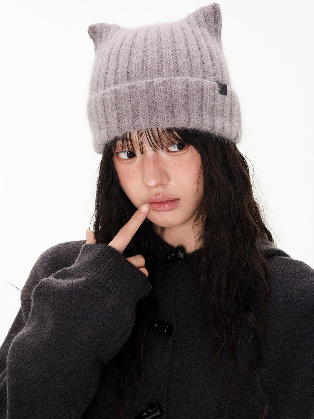 Cute Cat Ear Fuzzy Rabbit Fur Women's Nylon Knit Beanies