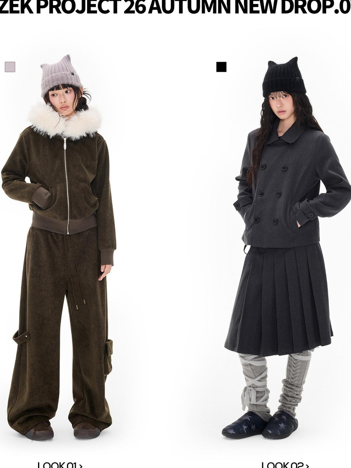 Cute Cat Ear Fuzzy Rabbit Fur Women's Nylon Knit Beanies