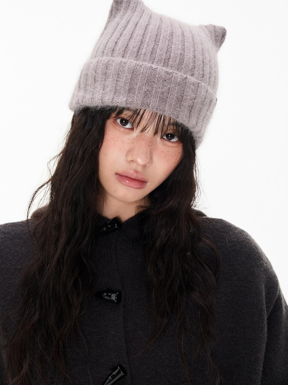 Cute Cat Ear Fuzzy Rabbit Fur Women's Nylon Knit Beanies