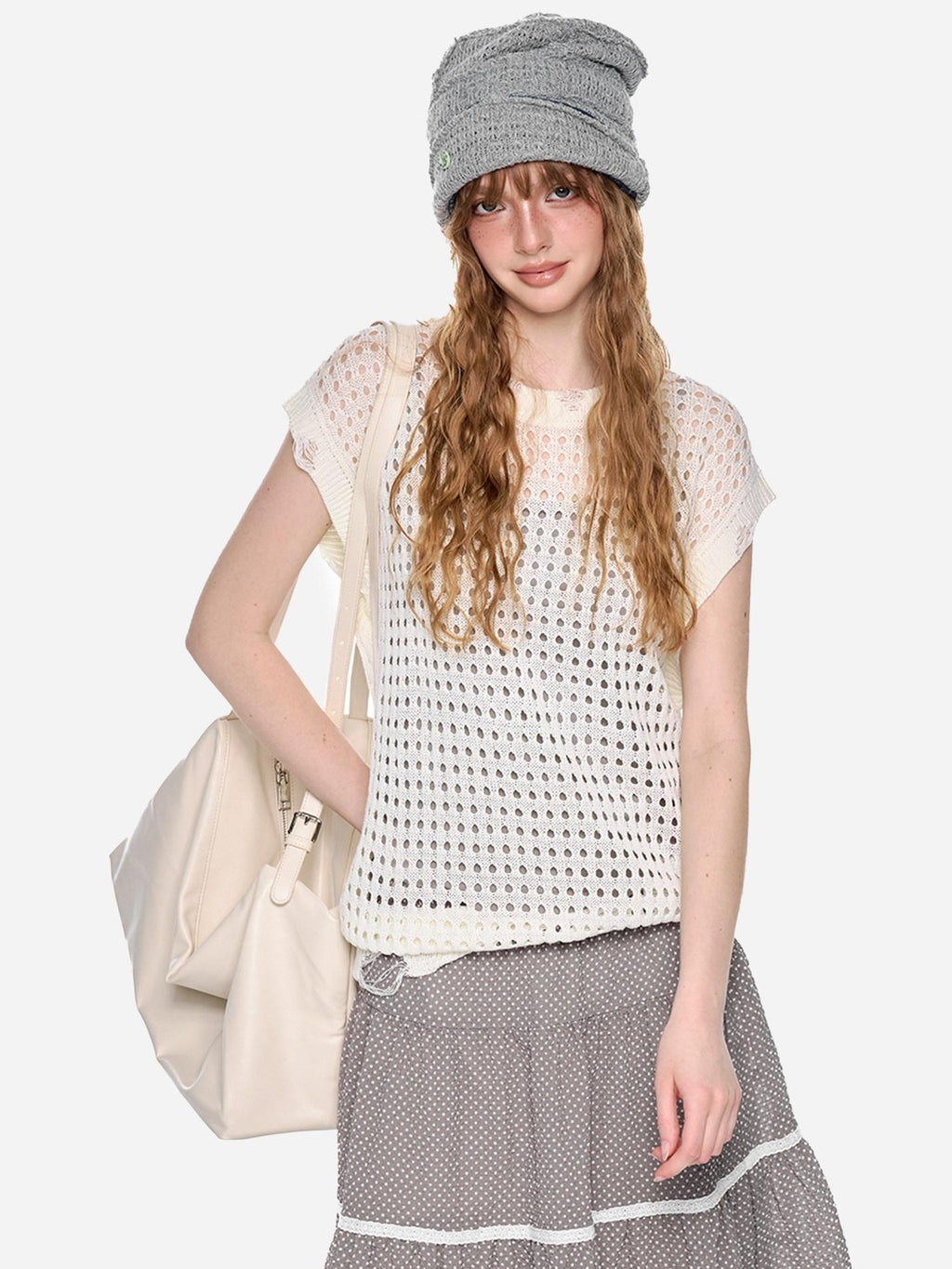 EZEK Cutout Distressed Hem Crew Neck Knit Women's Acrylic Short Sleeve T-shirts