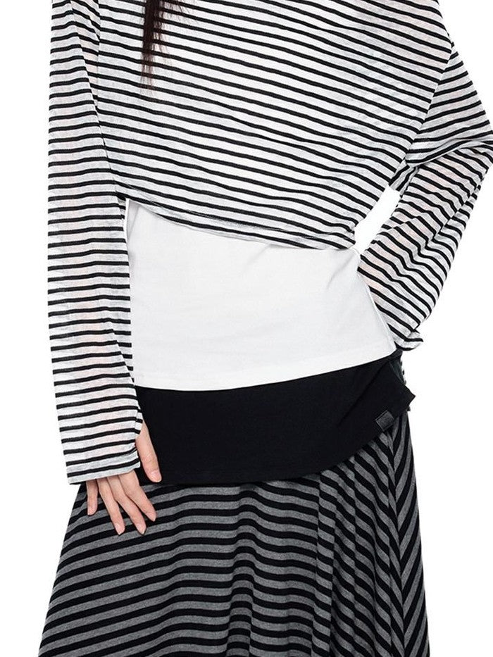 EZEK Deconstructed Off Shoulder Striped Women's Poly Cotton Long Sleeve T-shirts