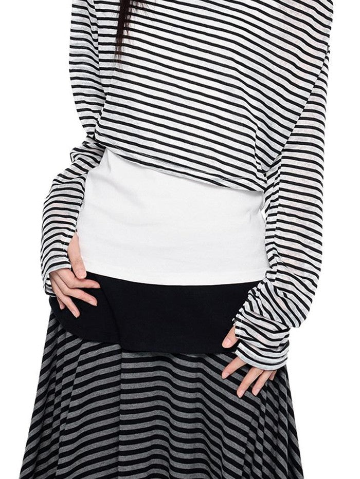 EZEK Deconstructed Off Shoulder Striped Women's Poly Cotton Long Sleeve T-shirts
