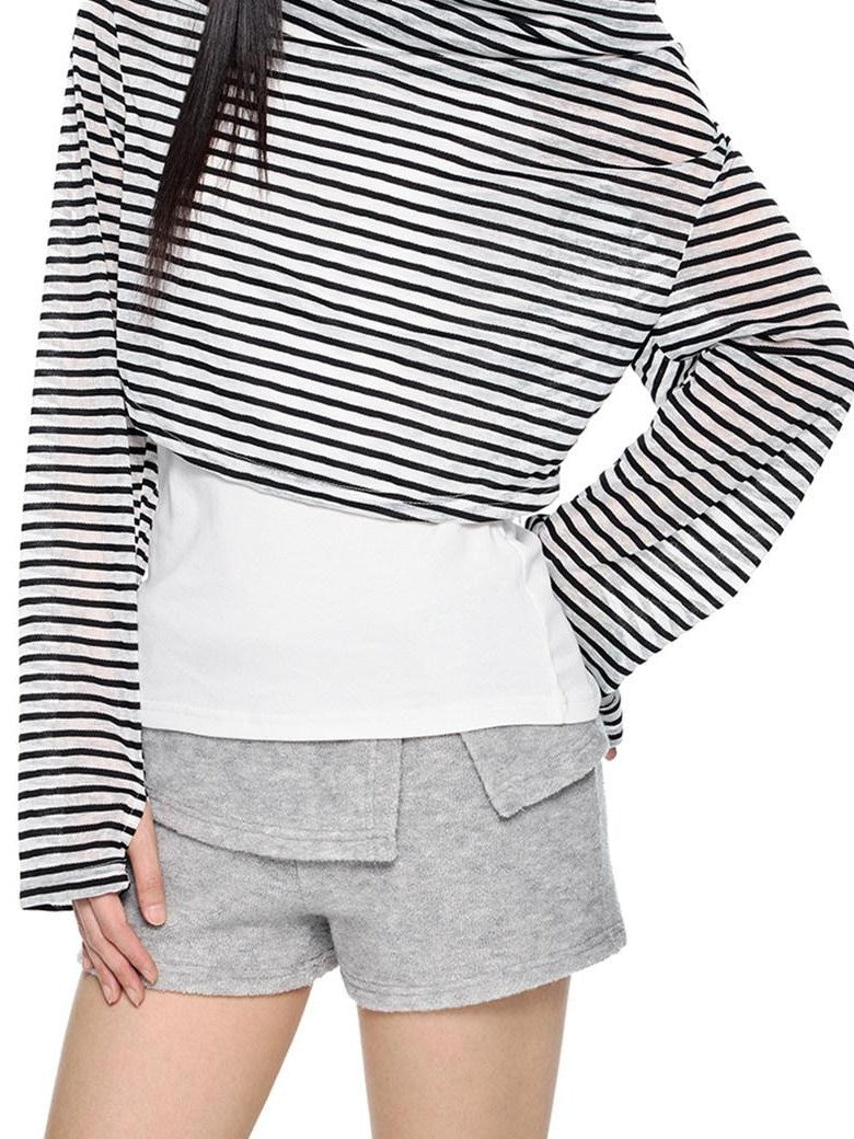 EZEK Deconstructed Off Shoulder Striped Women's Poly Cotton Long Sleeve T-shirts